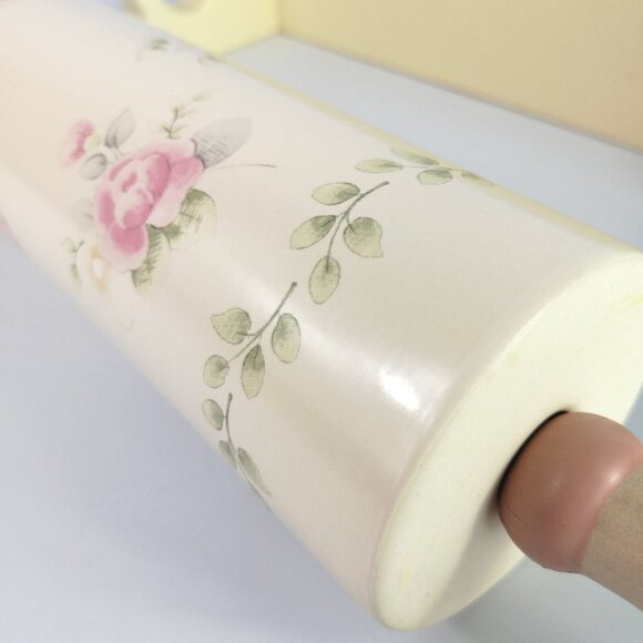 Pfaltzgraff Tea Rose Ceramic Rolling Pin  Wall Hanging Bracket Cottage Pastry - Picture 3 of 11